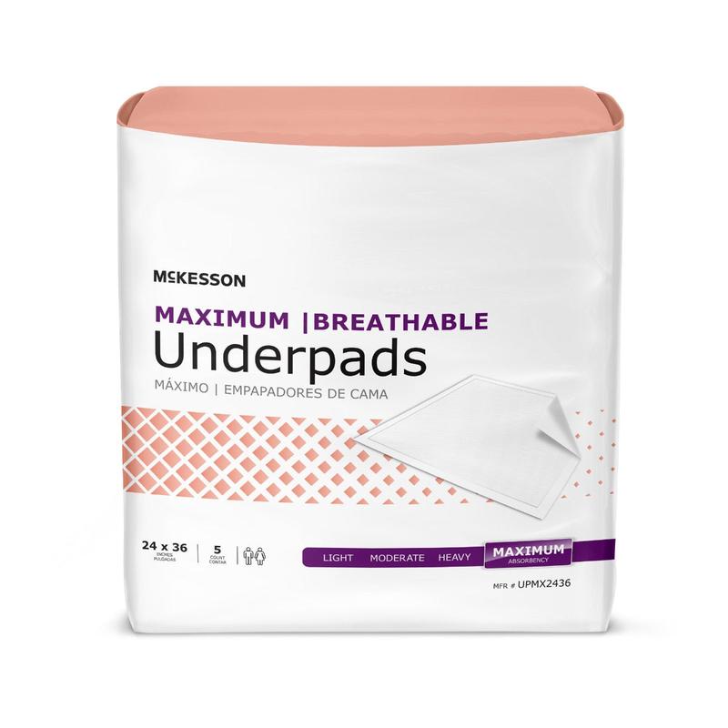 McKesson Maximum Breathable Underpads 24 x 36 Inch Bag of 5