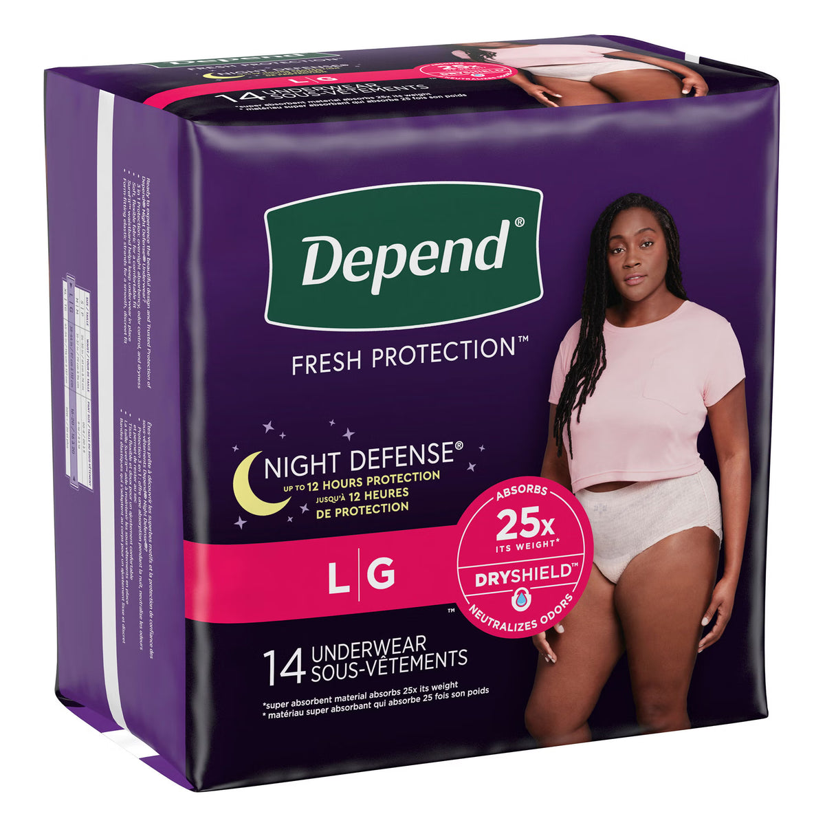 Depend Night Defense Underwear for Women, Large 14-count pack, left side