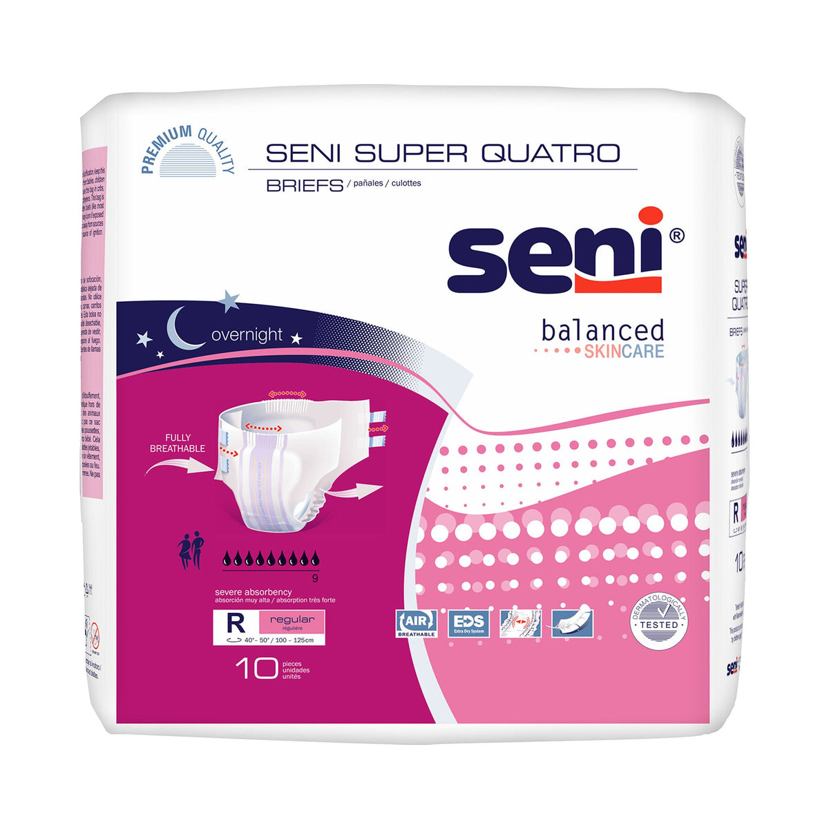 Seni Super Quatro Adult Briefs, Regular 10-count bag, front