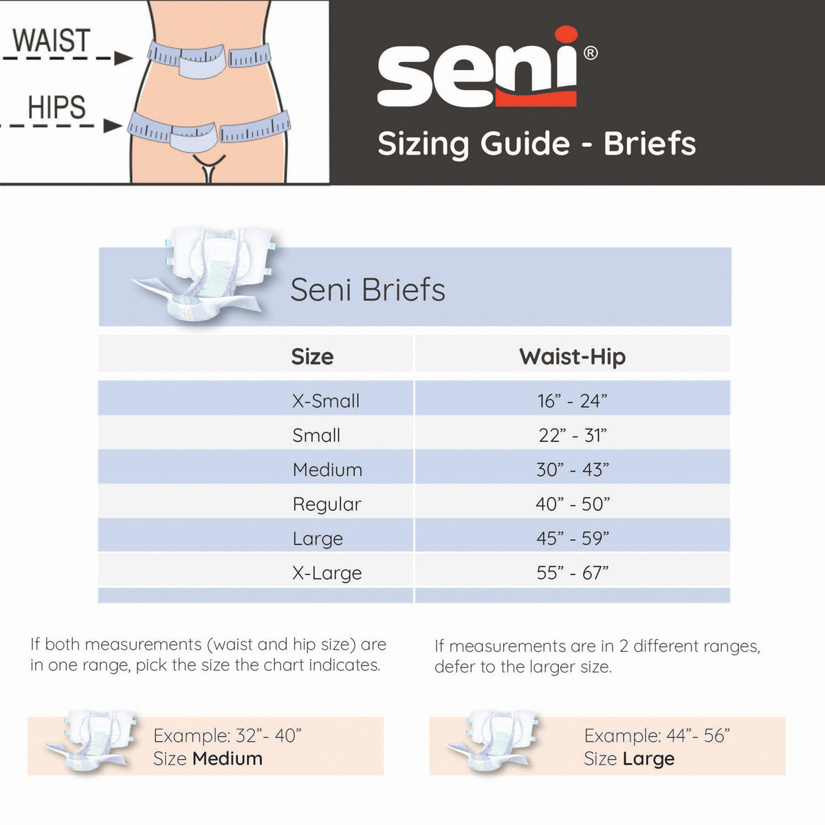 Seni Classic Plus Briefs size chart