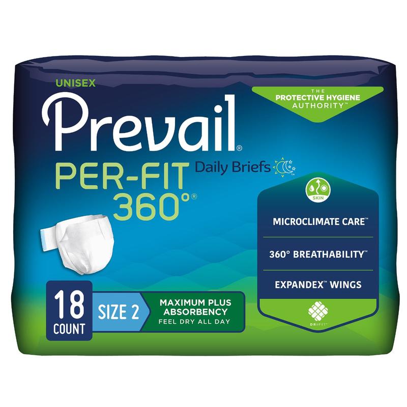 Prevail Per-Fit 360 Unisex Briefs Size 2 / Large Pack of 18