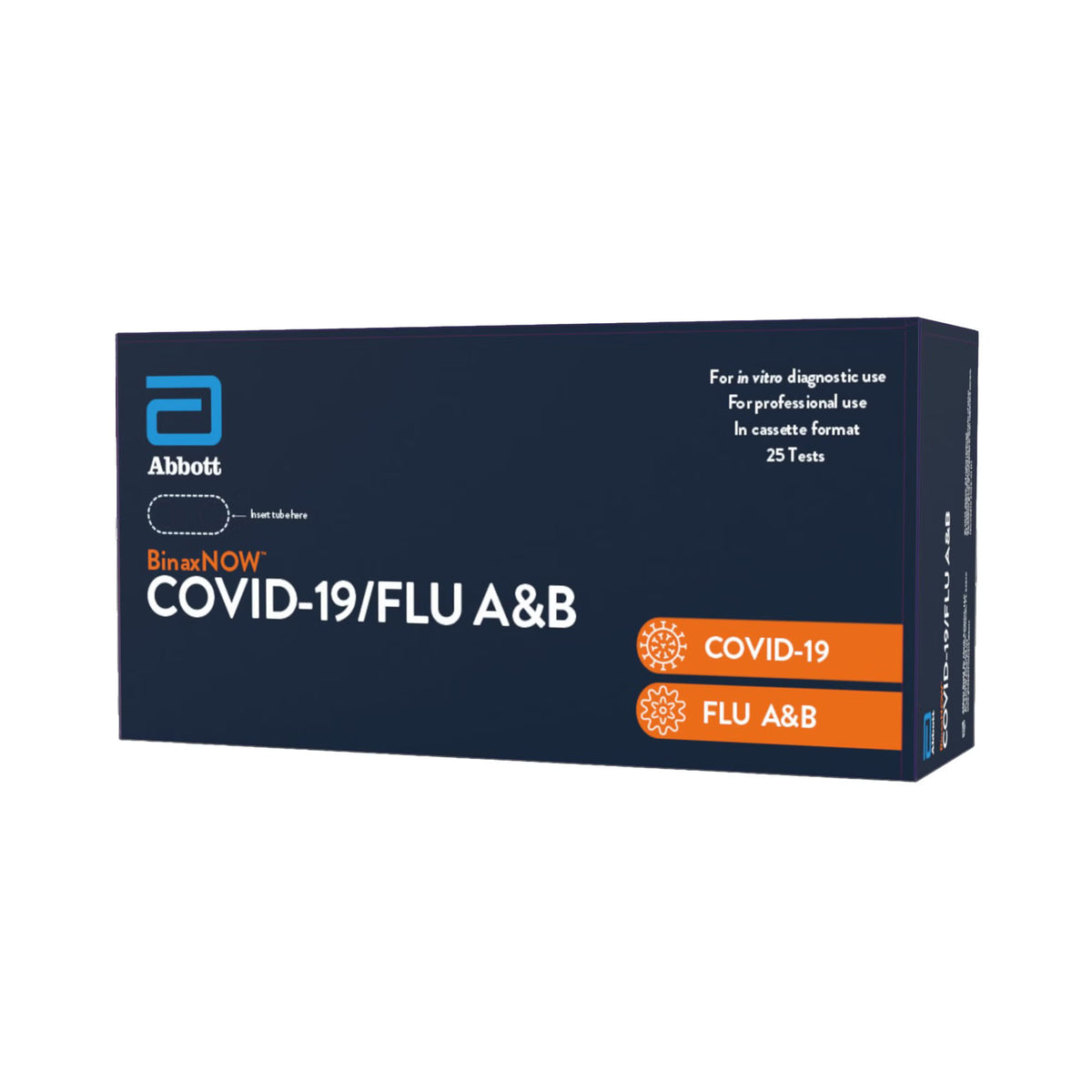 Abbott BinaxNOW COVID-19/Flu A&B test kit box, right side