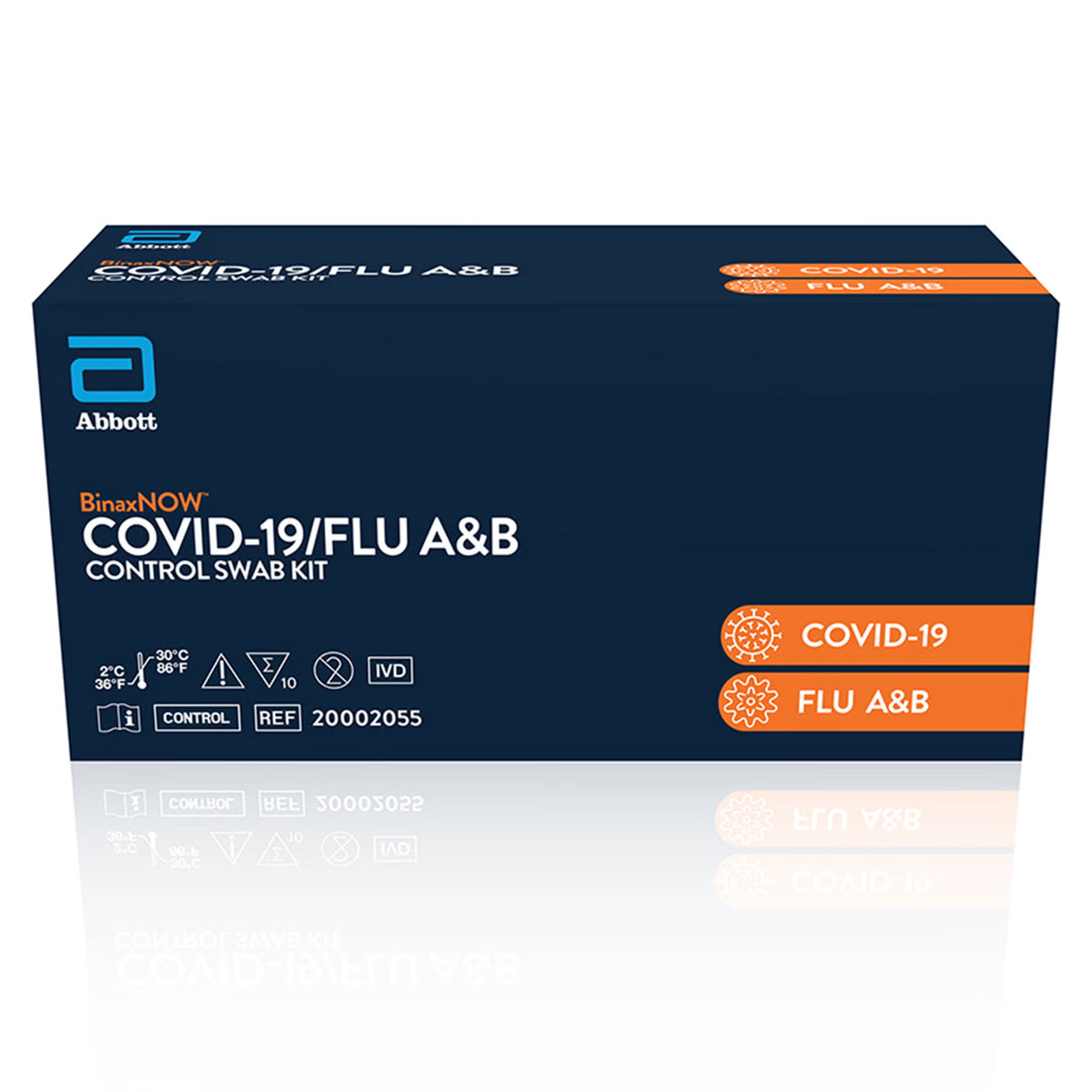 Abbott BinaxNOW COVID-19/Flu A&B Control Swab Kit box, front