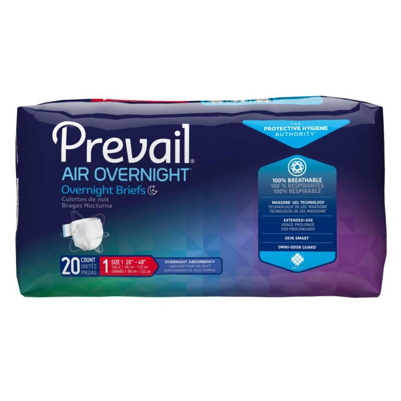 Prevail Air Overnight Briefs Size 1 / Medium Bag of 20