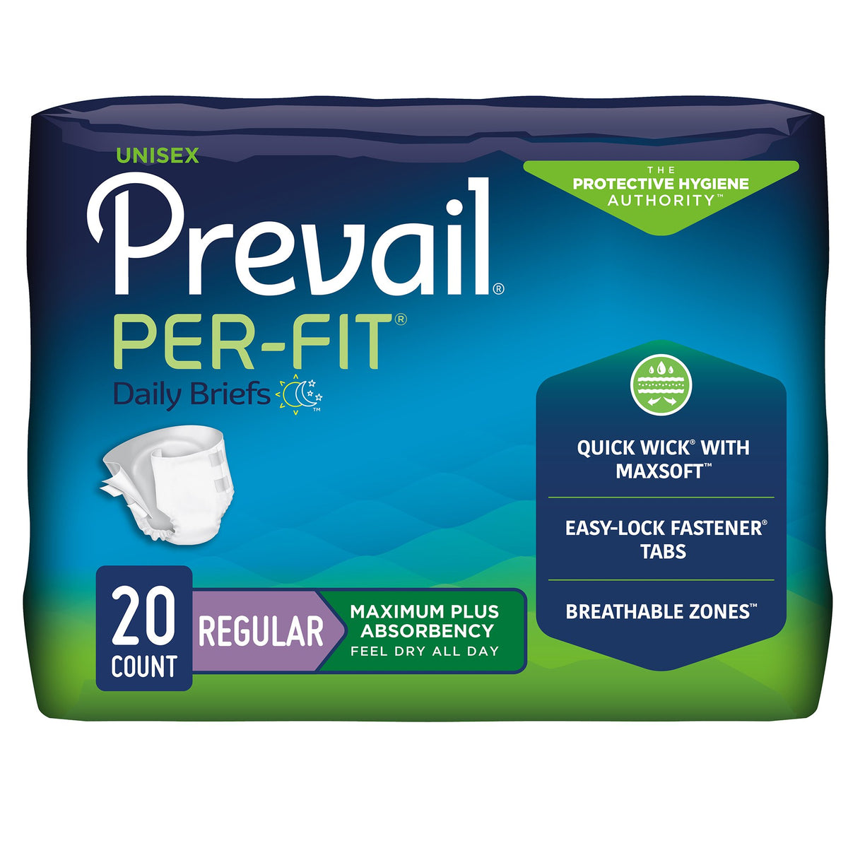 Prevail Per-Fit Daily Unisex Briefs Regular Bag of 20