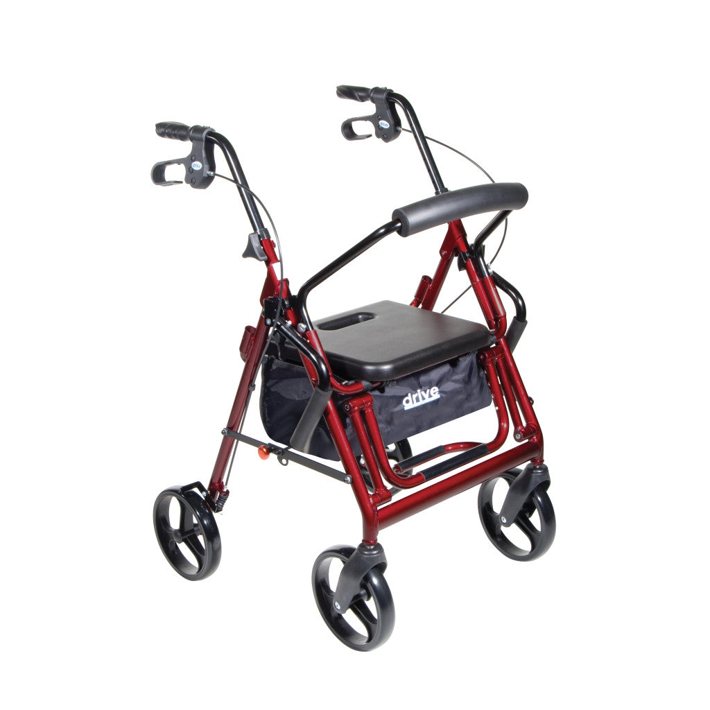 Duet rollator and transport chair, burgundy frame, black seat