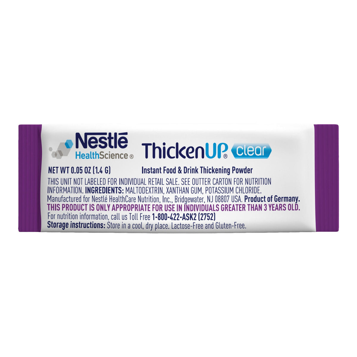 ThickenUp Clear 1.4 gram single-serve packet of unflavored thickening powder