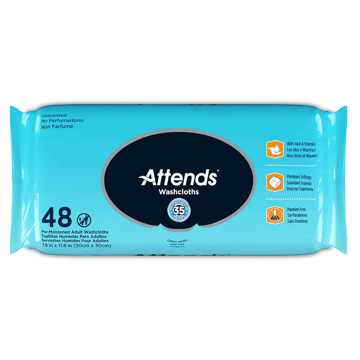 Attends® Unscented Washcloths Premium Bag of 48