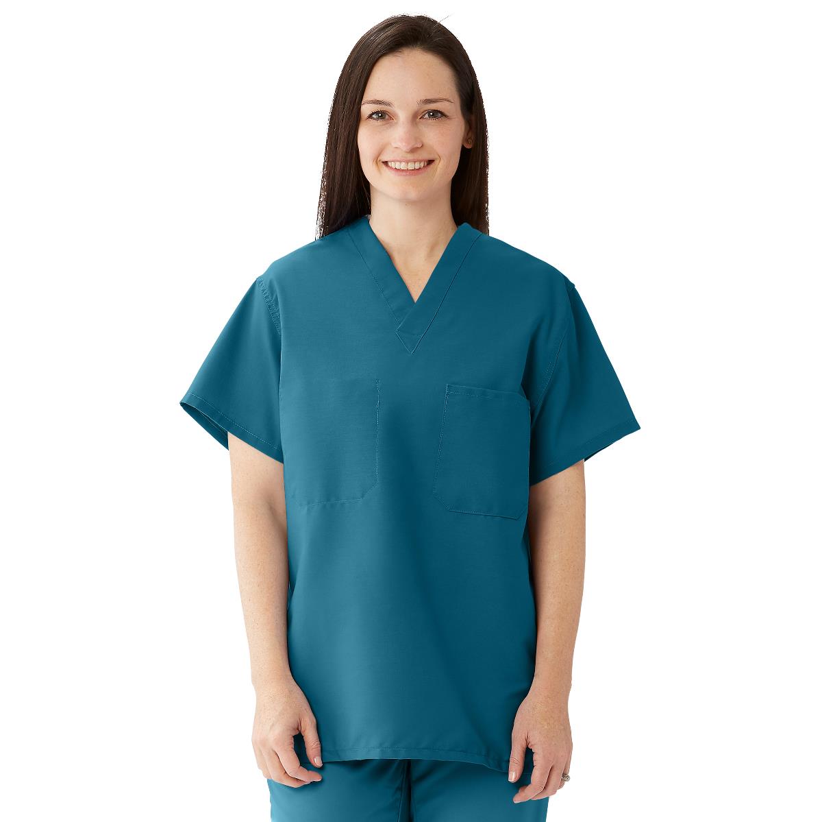 Medline ComfortEase Unisex Reversible Scrub Tops with 2 Pockets Caribbean Blue XS