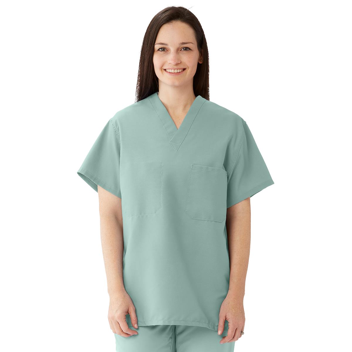 Medline ComfortEase Unisex Reversible Scrub Tops with 2 Pockets Seaspray XS