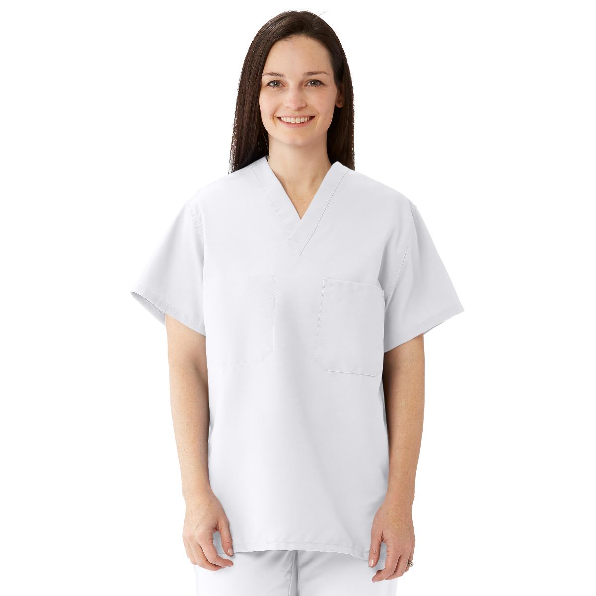 Medline ComfortEase Unisex Reversible Scrub Tops with 2 Pockets White XS