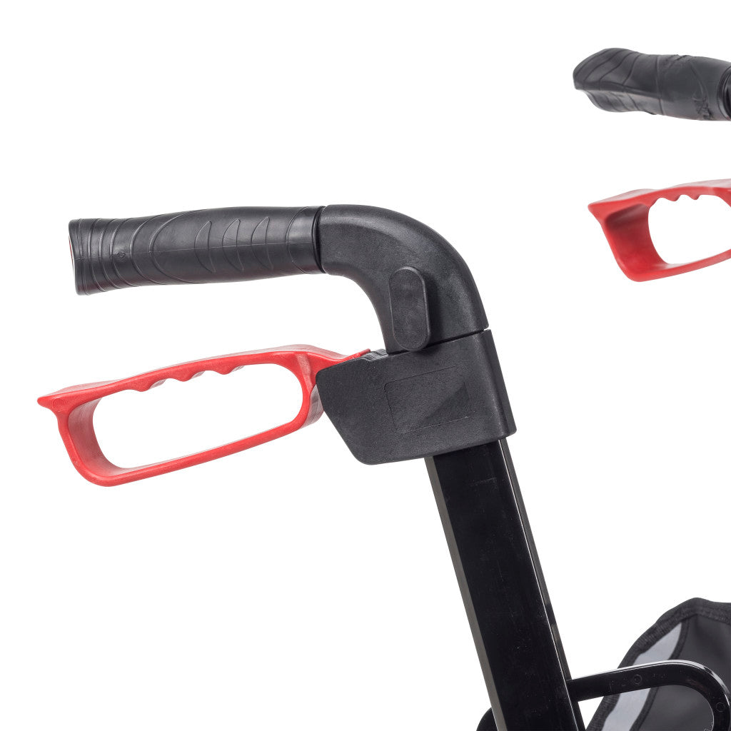 Close-up of the Nitro rollator ergonomic hand grip and red brake lever