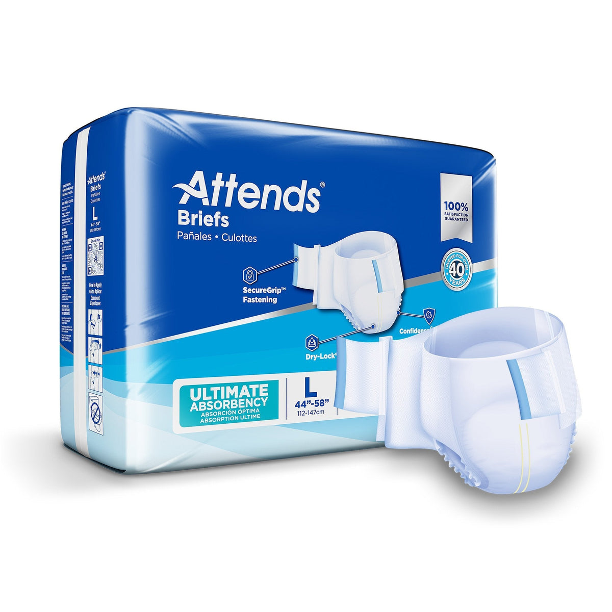 Attends® Advanced Unisex Adult Incontinence Briefs M | 32-44 in Bag of 24