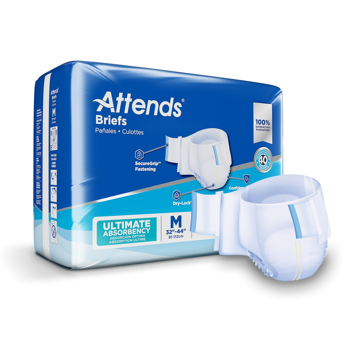 Attends® Advanced Unisex Adult Incontinence Briefs M | 32-44 in Bag of 24