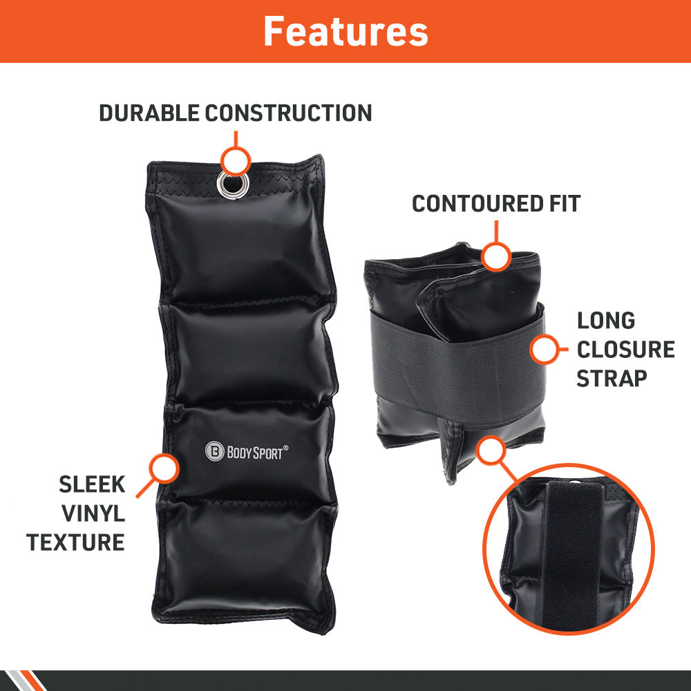 Body Sport® Wrist & Ankle Cuff Weights- Black 1.5 Lbs.
