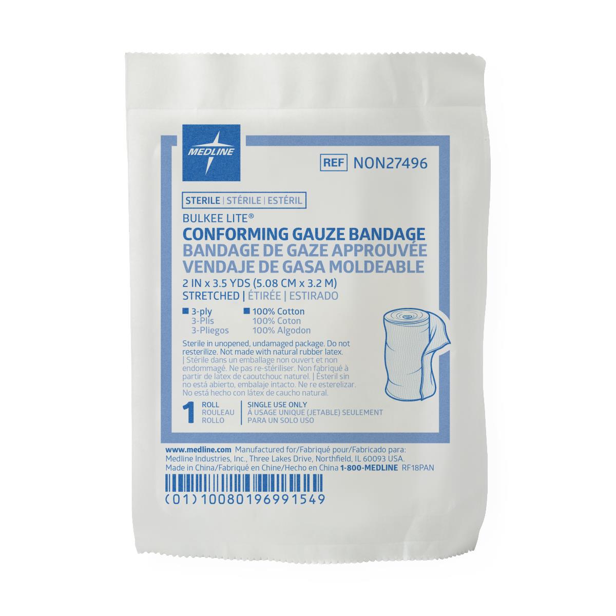 Bulkee Lite Sterile Cotton Conforming Bandages 2" x 3.5 Yards Each