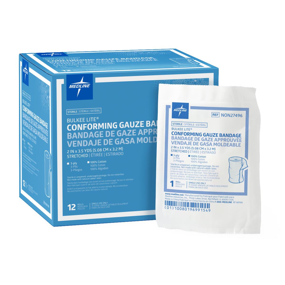 Bulkee Lite Sterile Cotton Conforming Bandages 2" x 3.5 Yards Each