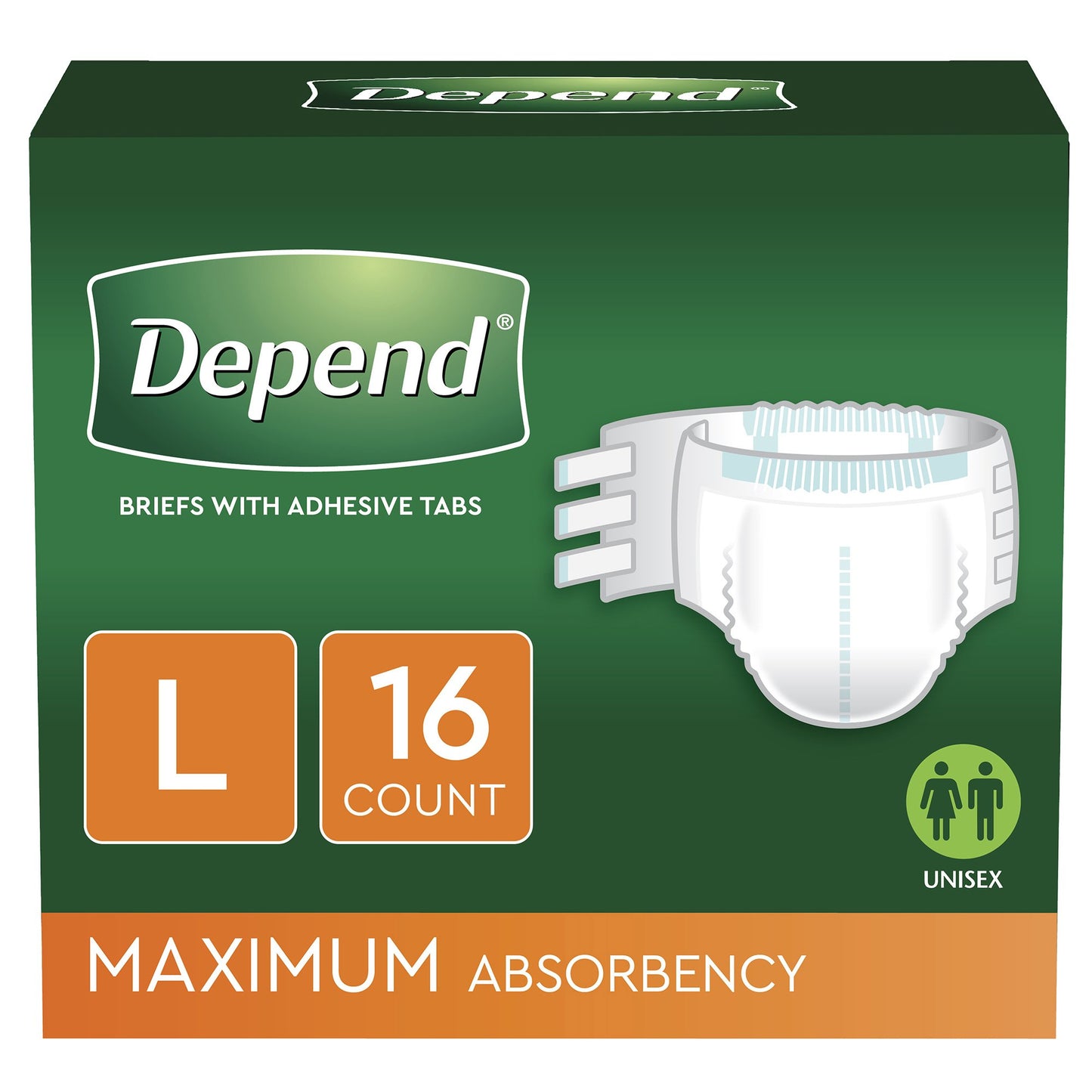 Depend® Unisex Briefs with Adhesive Tabs Small/Medium Pack of 20