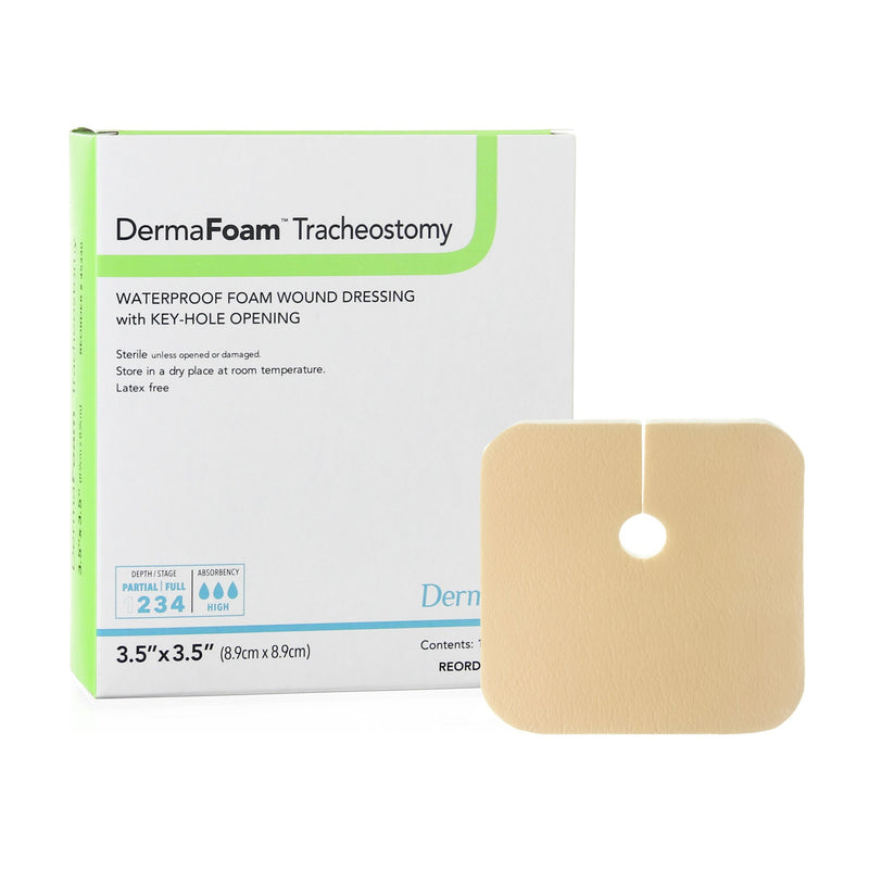 DermaFoam® Tracheostomy Waterproof Foam Wound Dressing with Key-Hole Opening 1 Each