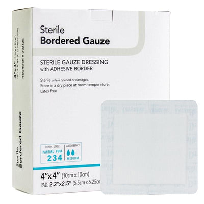 DermaRite® Bordered Gauze White Adhesive Dressing White 2" x 2" Case of 50