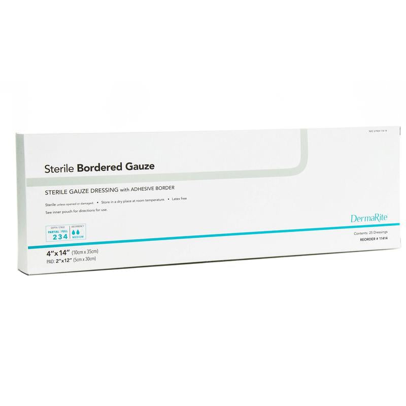 DermaRite® Sterile Gauze Adhesive Dressing White 4" x 10" Box of 25