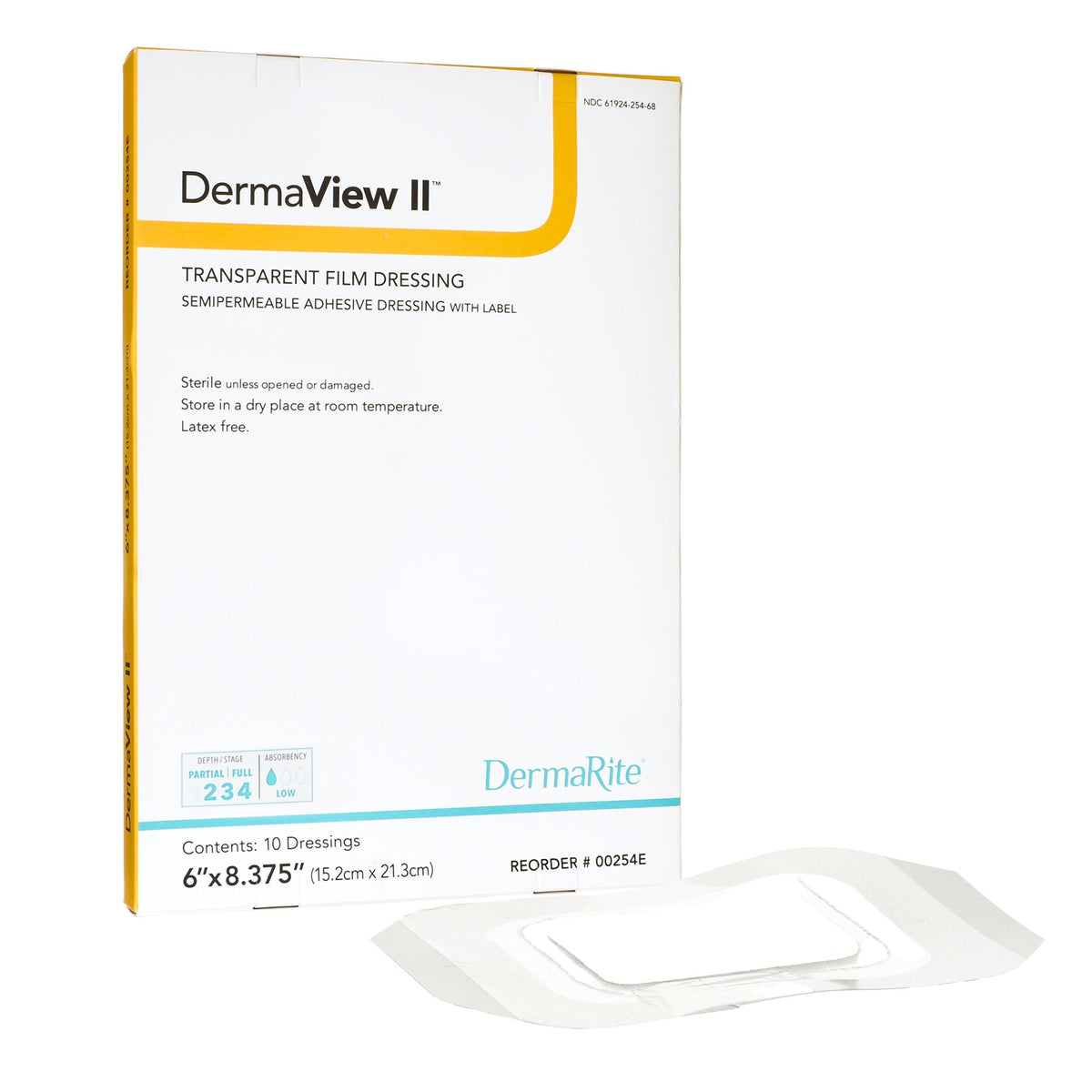 DermaView II™ Transparent Film Dressing with Border 4" x 4-1/2" 1 Each