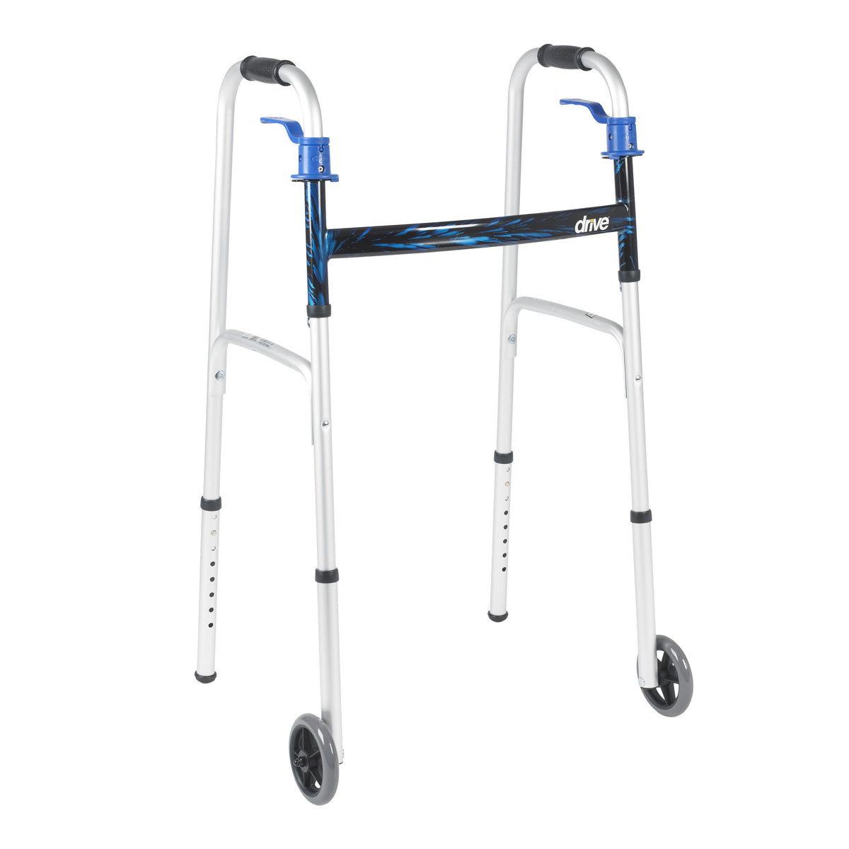 Drive Medical™ Aluminum Dual Release Folding Walker Flame Blue 32" - 39"
