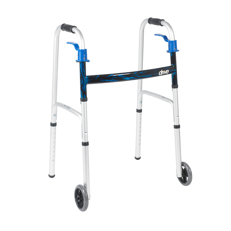 Drive Medical™ Aluminum Dual Release Folding Walker Flame Blue 32" - 39"