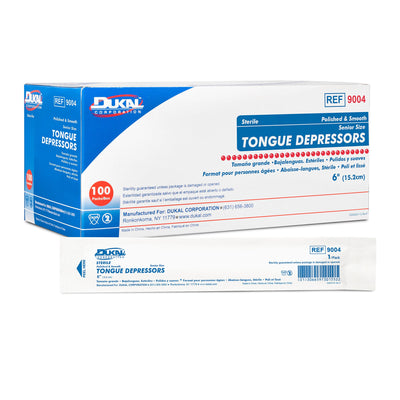 Dukal Tongue Depressors, 6 Inch, Senior, Sterile, Individually Wrapped Box of 100