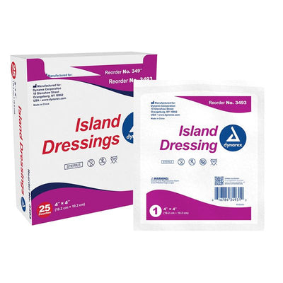 Dynarex® Adhesive Dressing White 4" x 4" Box of 25
