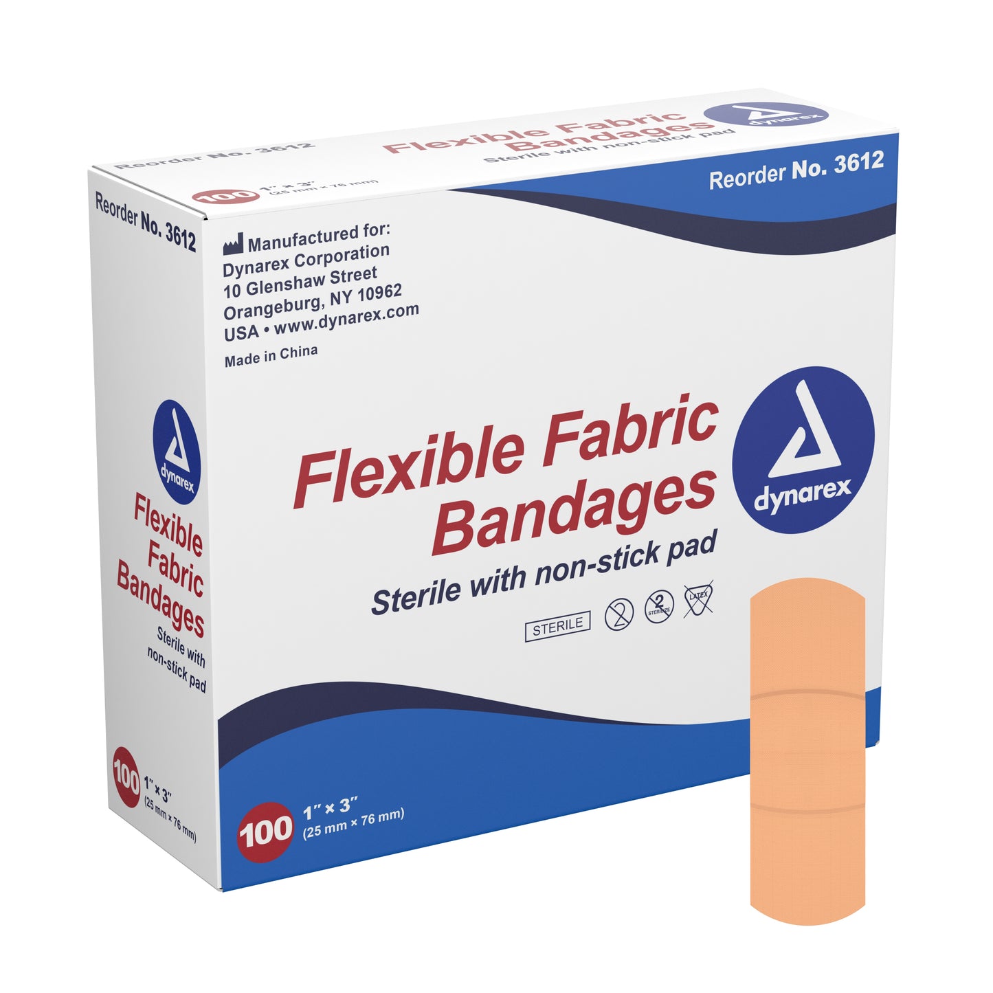 Dynarex® Adhesive Fabric Bandage White 1-3/4" x 3" Box of 100
