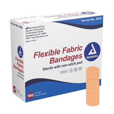 Dynarex® Adhesive Fabric Bandage White 1-3/4" x 3" Box of 100