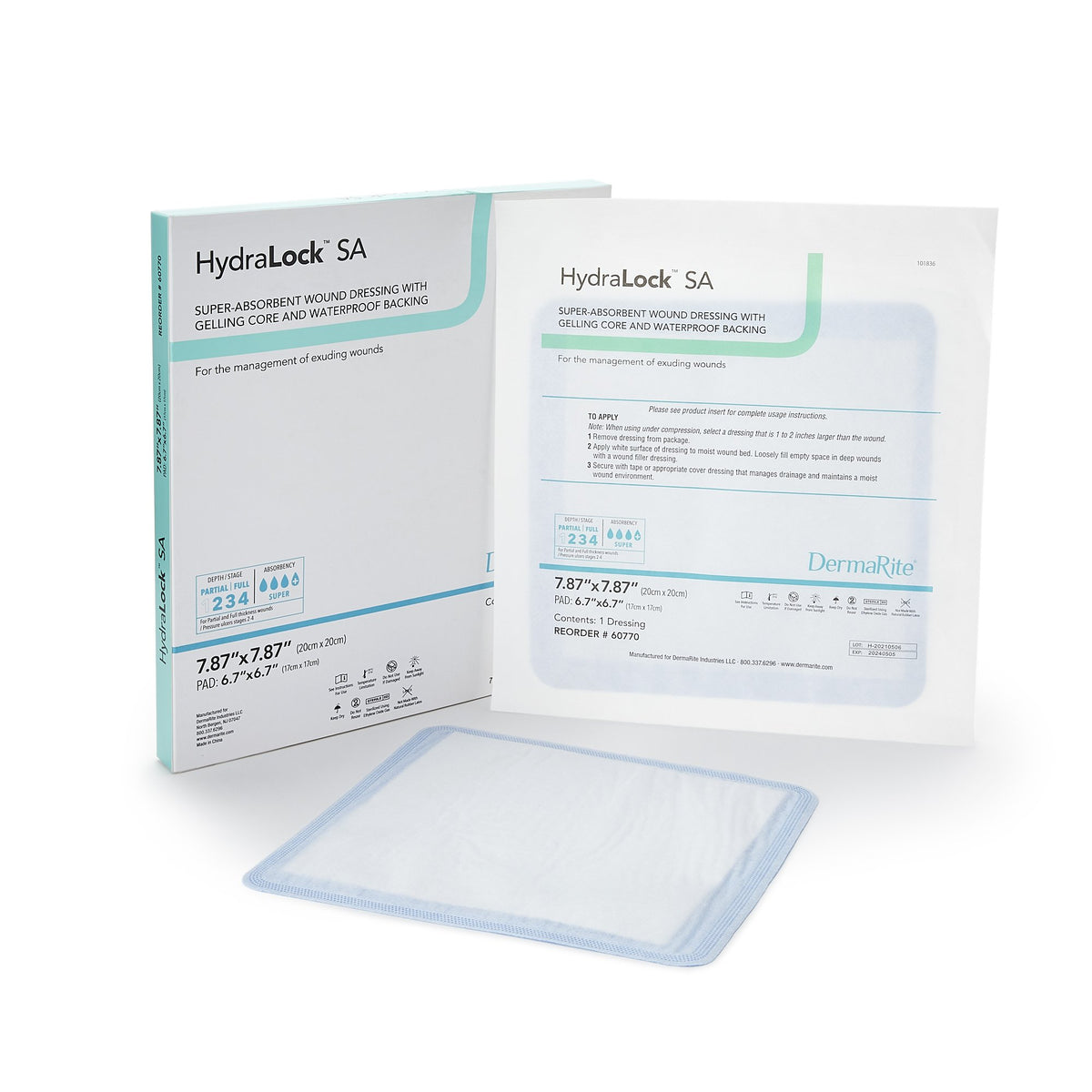 HydraLock™ SA Super Absorbent Dressing 7.87" x 7.87" 1 Each
