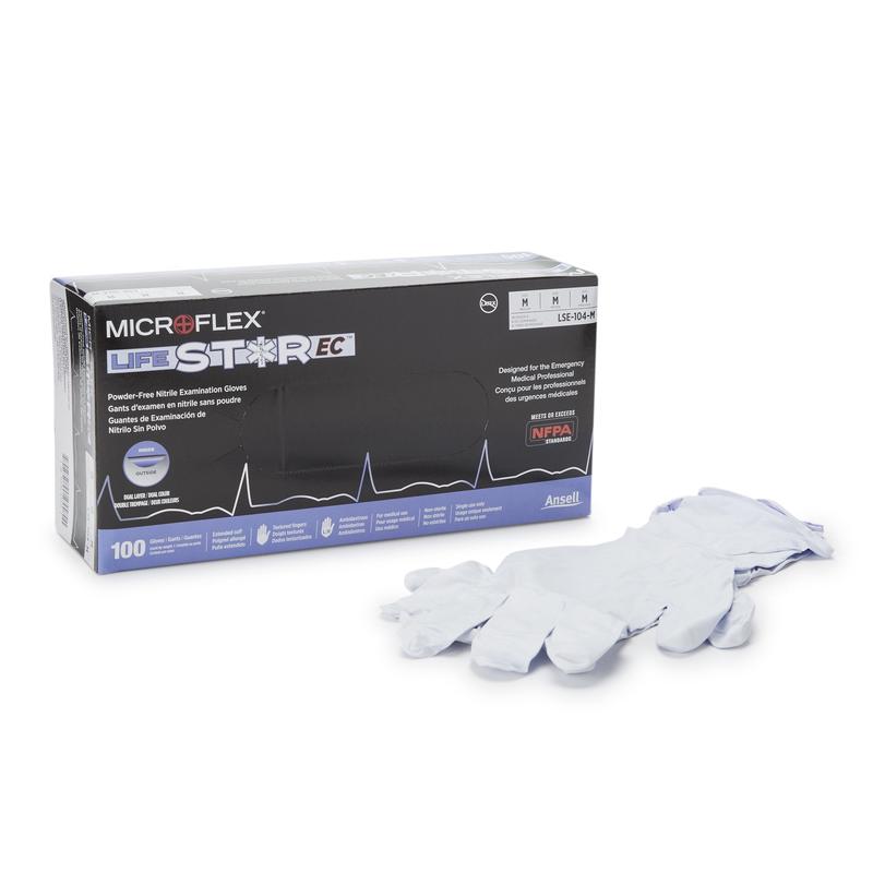 LifeStar™ EC Nitrile Extended Cuff Length Exam Glove M Box of 100
