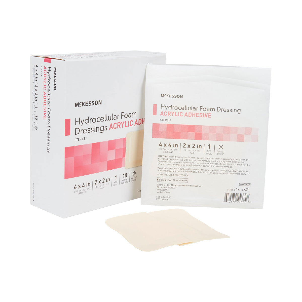 McKesson Acrylic Adhesive with Border Foam Dressing 4" x 4" 1 Each