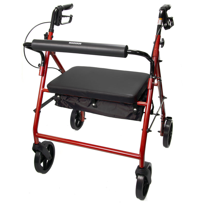 McKesson Bariatric Folding Steel Four-Wheel Rollator Red 400 lbs.