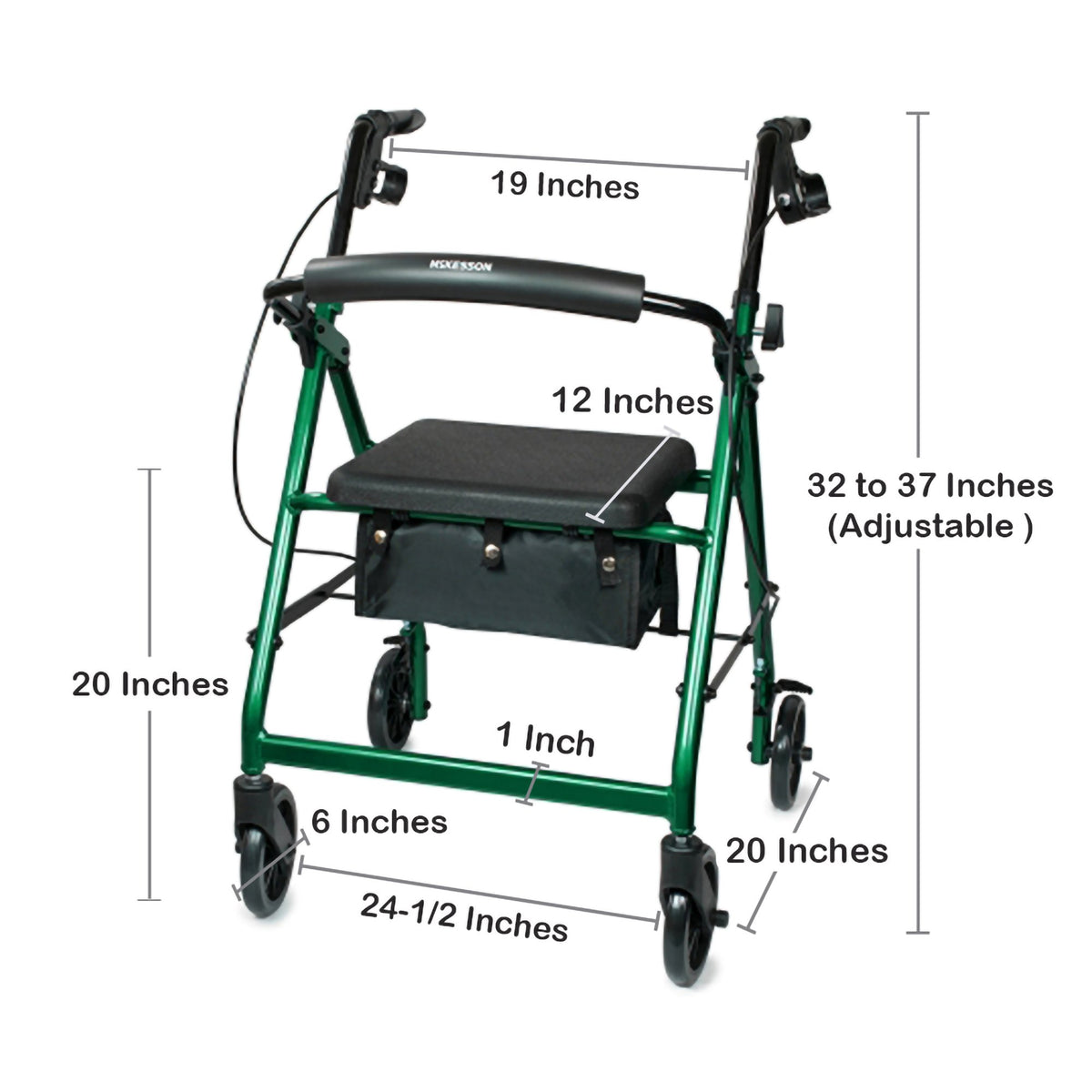 McKesson Folding Aluminum Four-Wheel Rollator Green