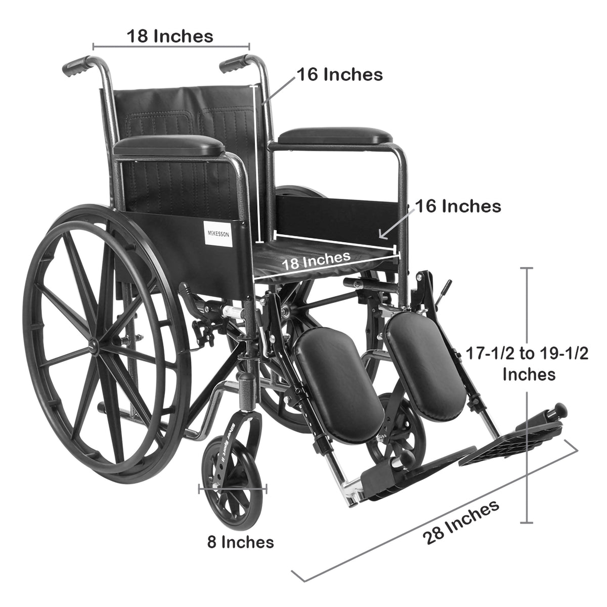 McKesson Heavy Duty Wheelchair Dual Axle Full Length Arm