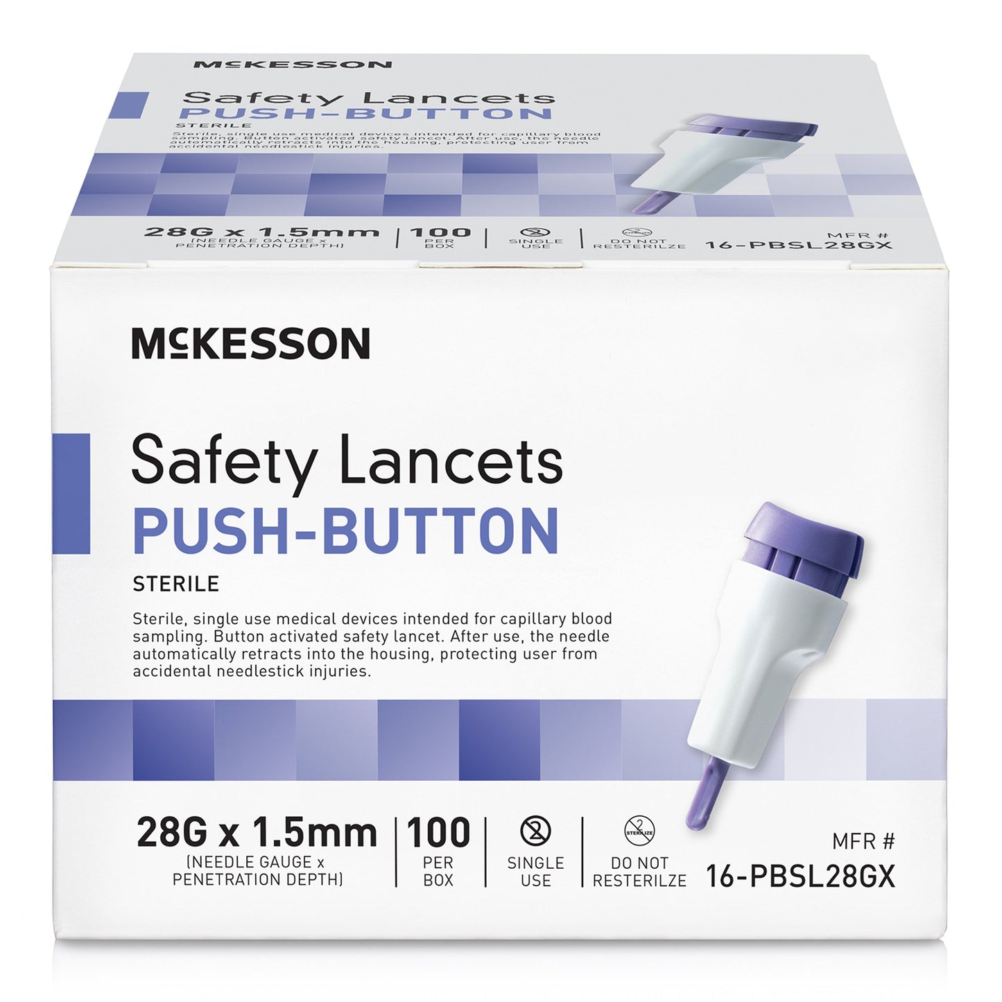 McKesson Push Button Safety Lancet 23 Gauge 1.8 mm Box of 100