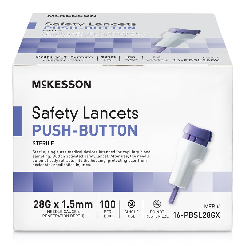McKesson Push Button Safety Lancet 23 Gauge 1.8 mm Box of 100