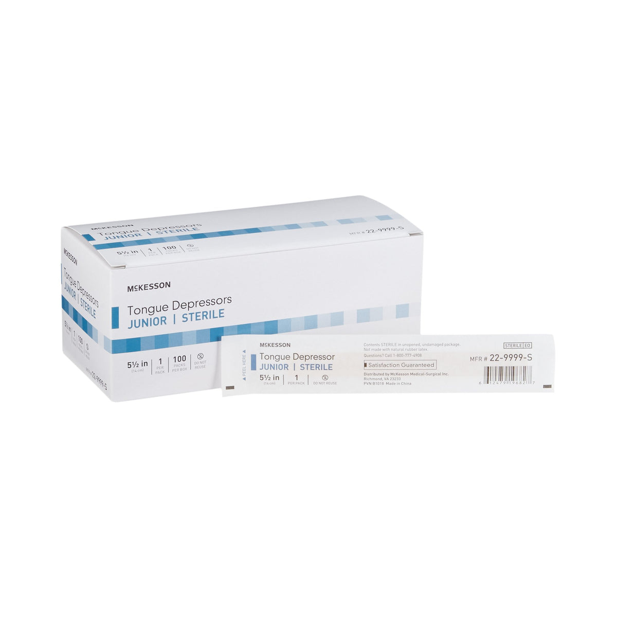 McKesson Sterile Tongue Depressors, 5.5 Inch, Junior, Individually Wrapped 5.5" Box of 100