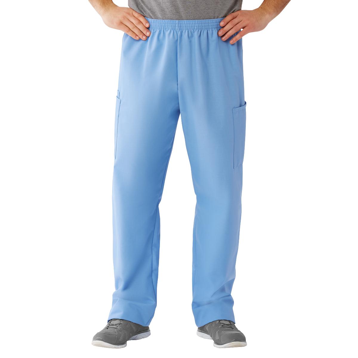 Medline AngelStat Unisex Cargo Scrub Pants with Elastic Waist Tall/Long Length 34" Inseam Ceil Blue S