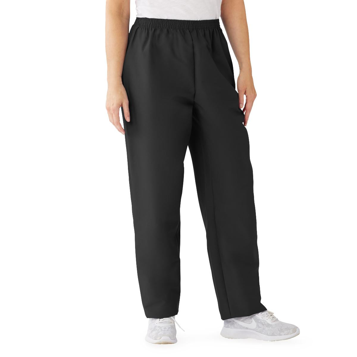 Medline ComfortEase Women's Elastic Waist Scrub Pants with 2 Pockets Black XS