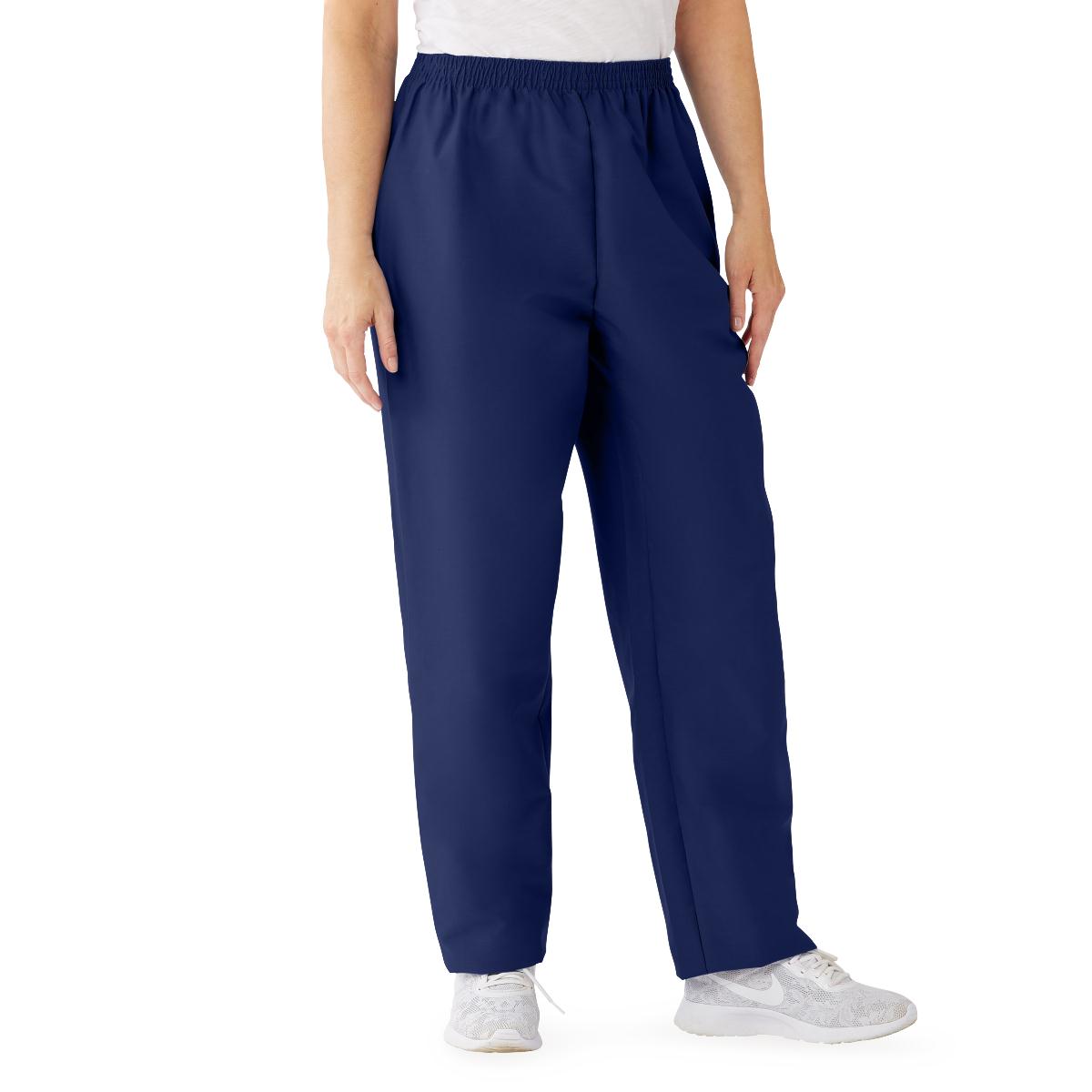 Medline ComfortEase Women's Elastic Waist Scrub Pants with 2 Pockets Black XS