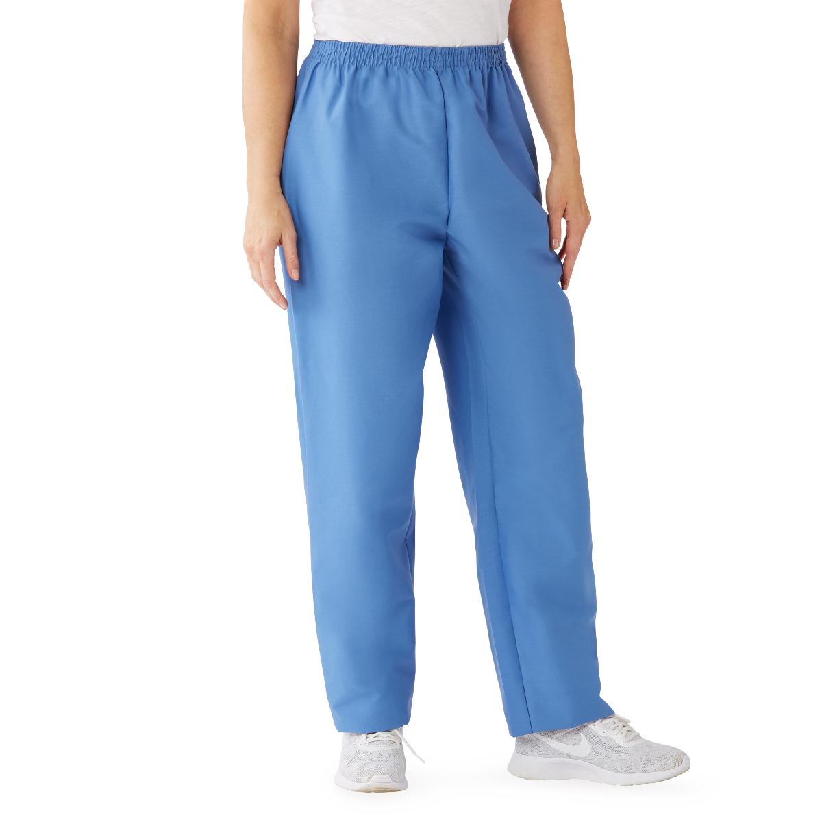 Medline ComfortEase Women's Elastic Waist Scrub Pants with 2 Pockets Black XS