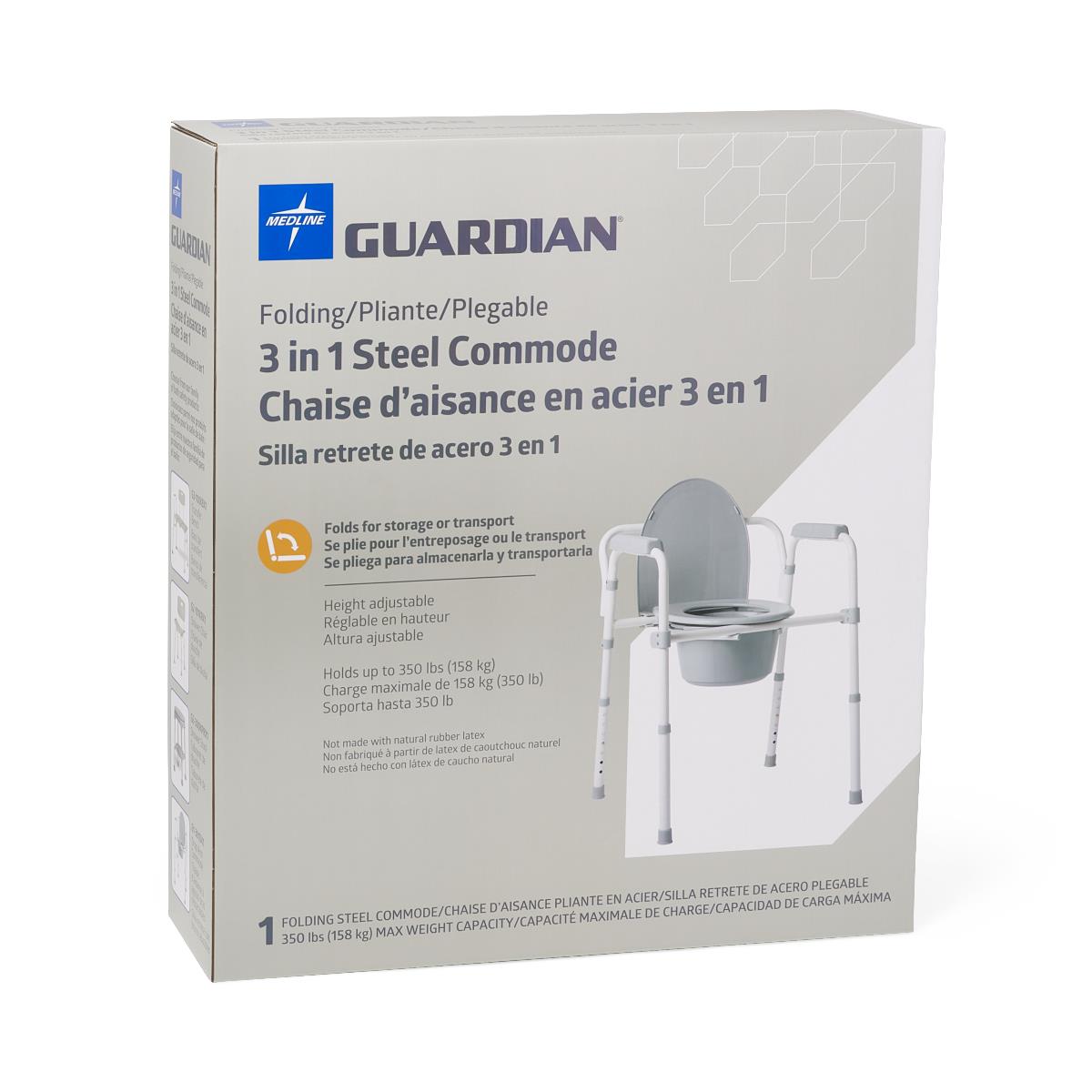 Guardian® Folding 3-in-1 Steel Commode Each