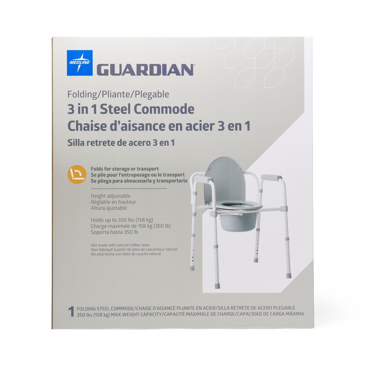 Guardian® Folding 3-in-1 Steel Commode Each