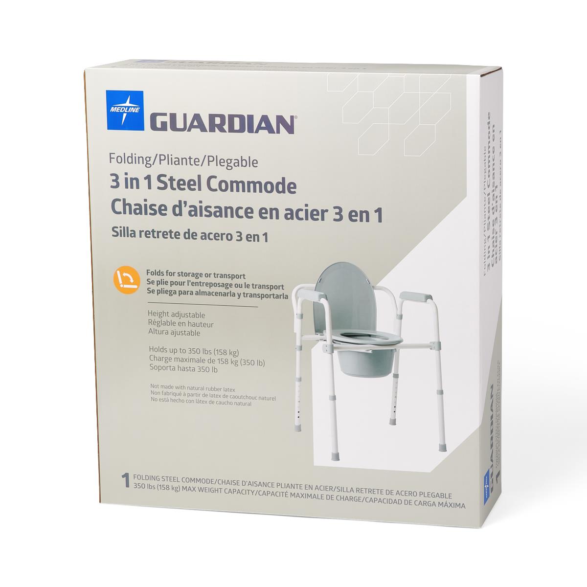 Guardian® Folding 3-in-1 Steel Commode Each