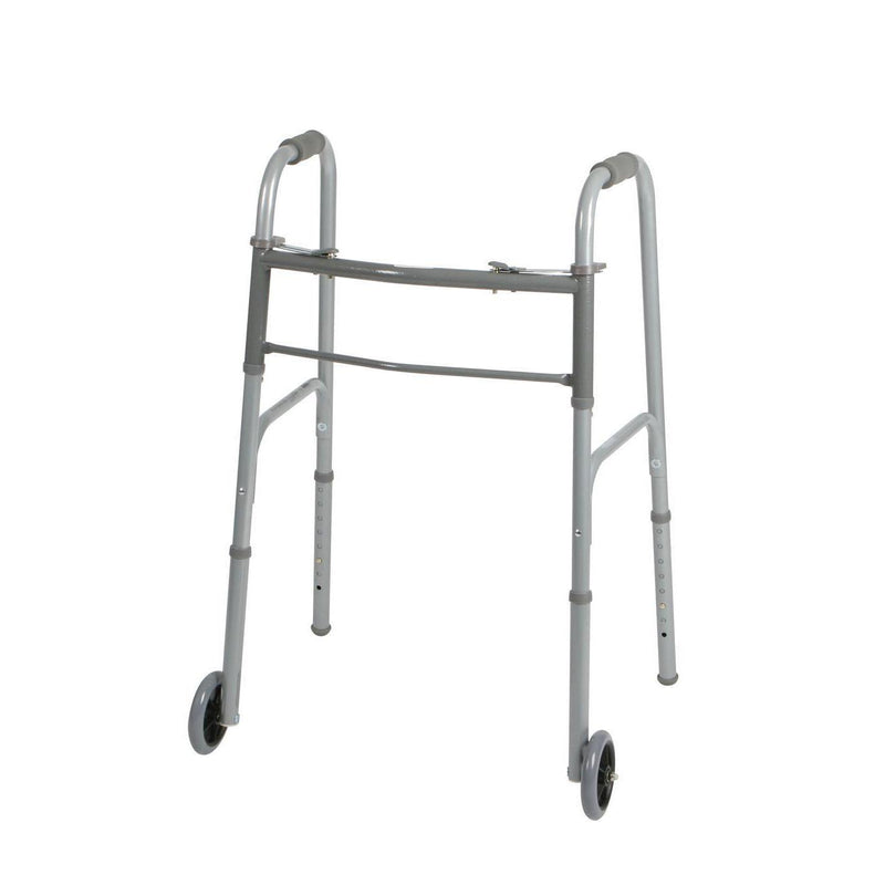 Guardian® Two-Button Folding Walker with 5" Wheels Aluminum
