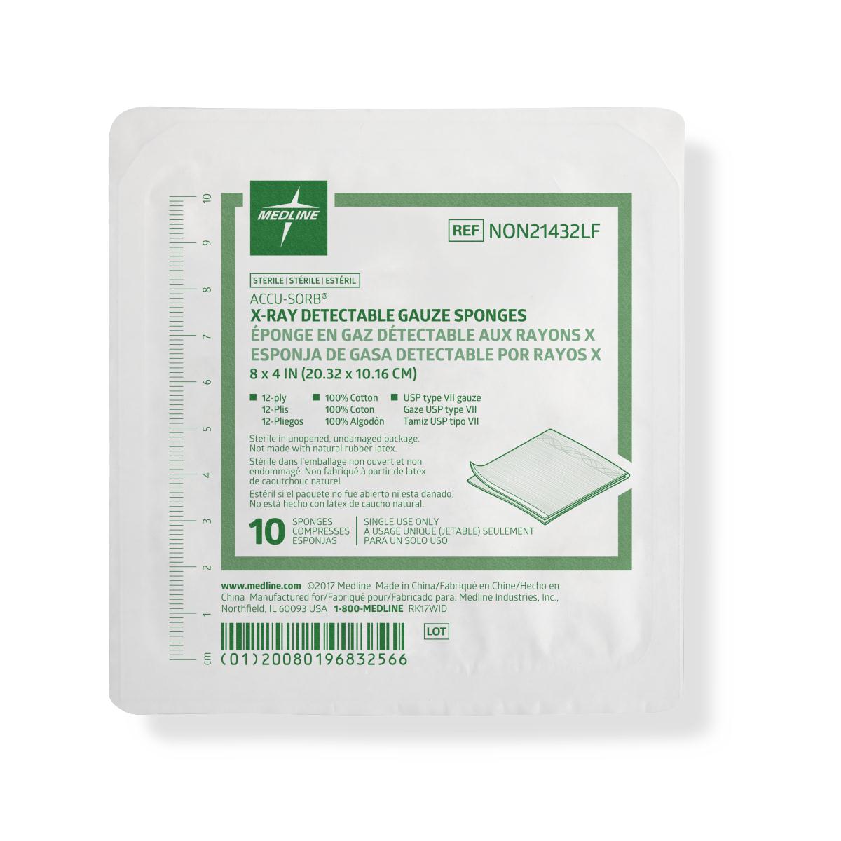 Medline Sterile 100% Cotton X-ray Detectable 12 Ply Gauze Sponges